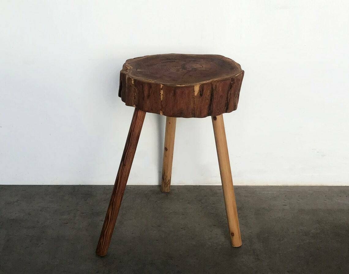 Original Vintage Retro Mid Century Wooden Yew Tree Slice Coffee Table / Side Table / Plant Stand George Nakashima Influence