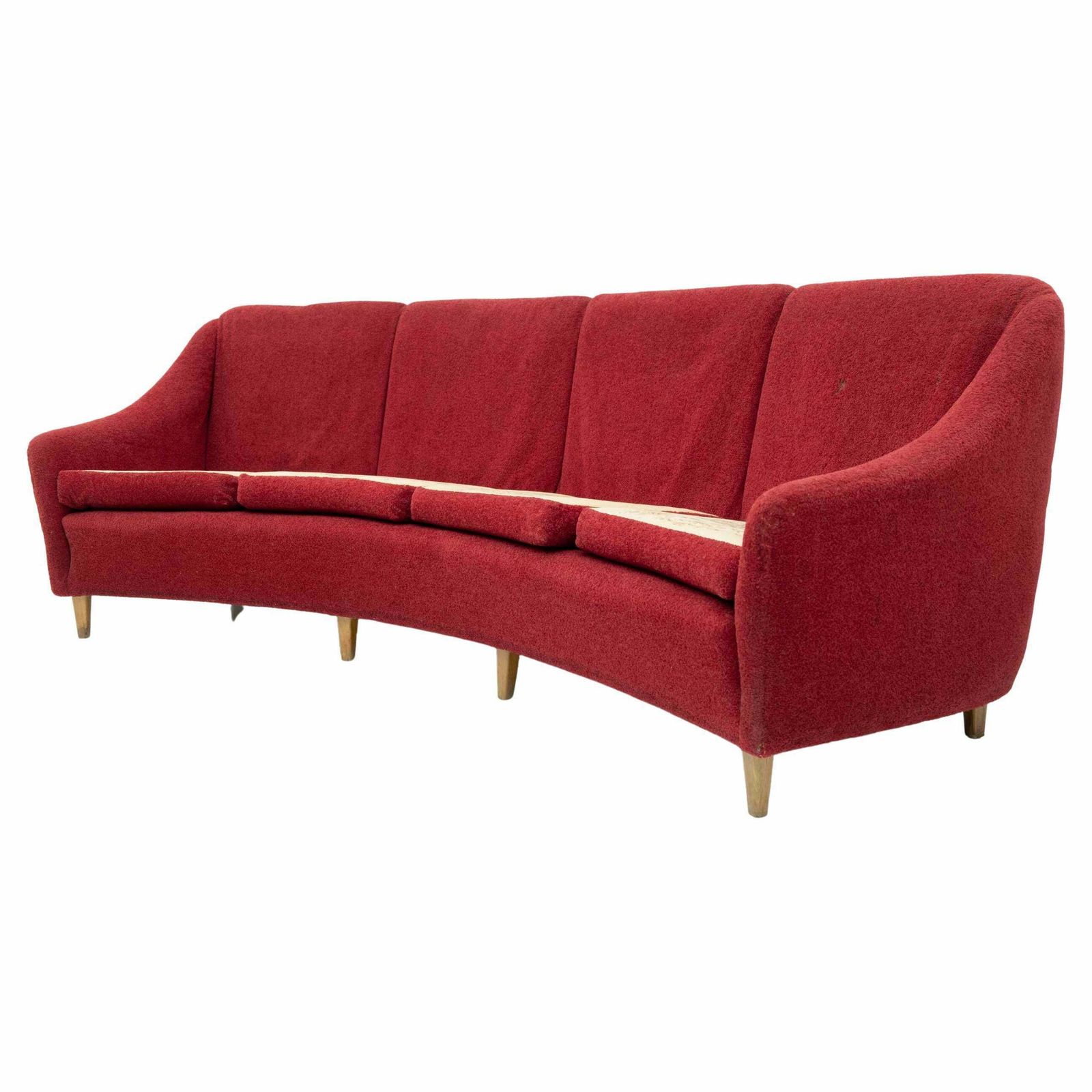 Mid Century Modern Italian Velvet Four Seater Curved Sofa, 1950s