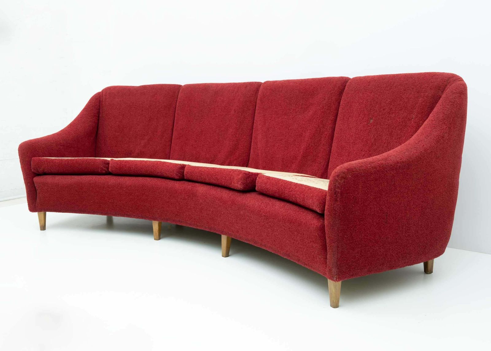 Mid Century Modern Italian Velvet Four Seater Curved Sofa, 1950s photo furniture