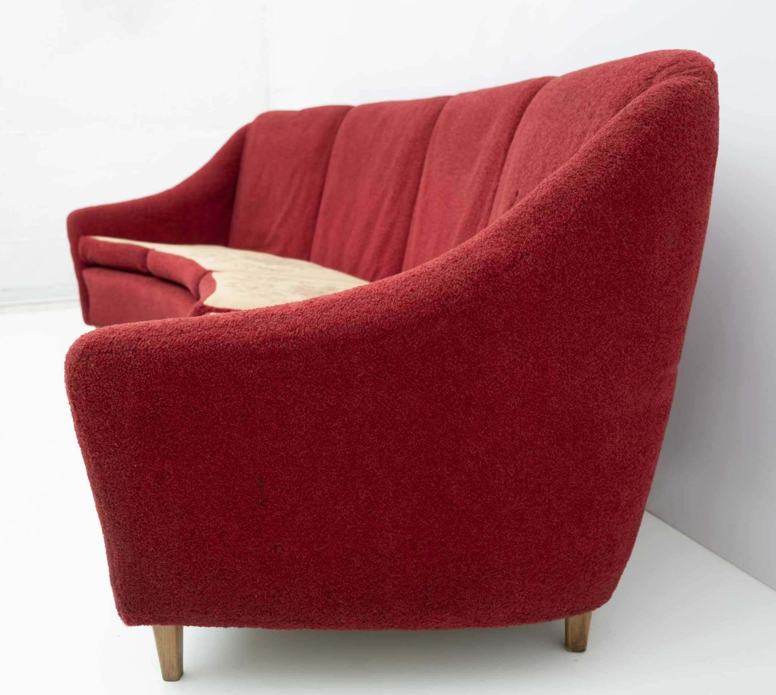 Mid Century Modern Italian Velvet Four Seater Curved Sofa, 1950s photo vinterior