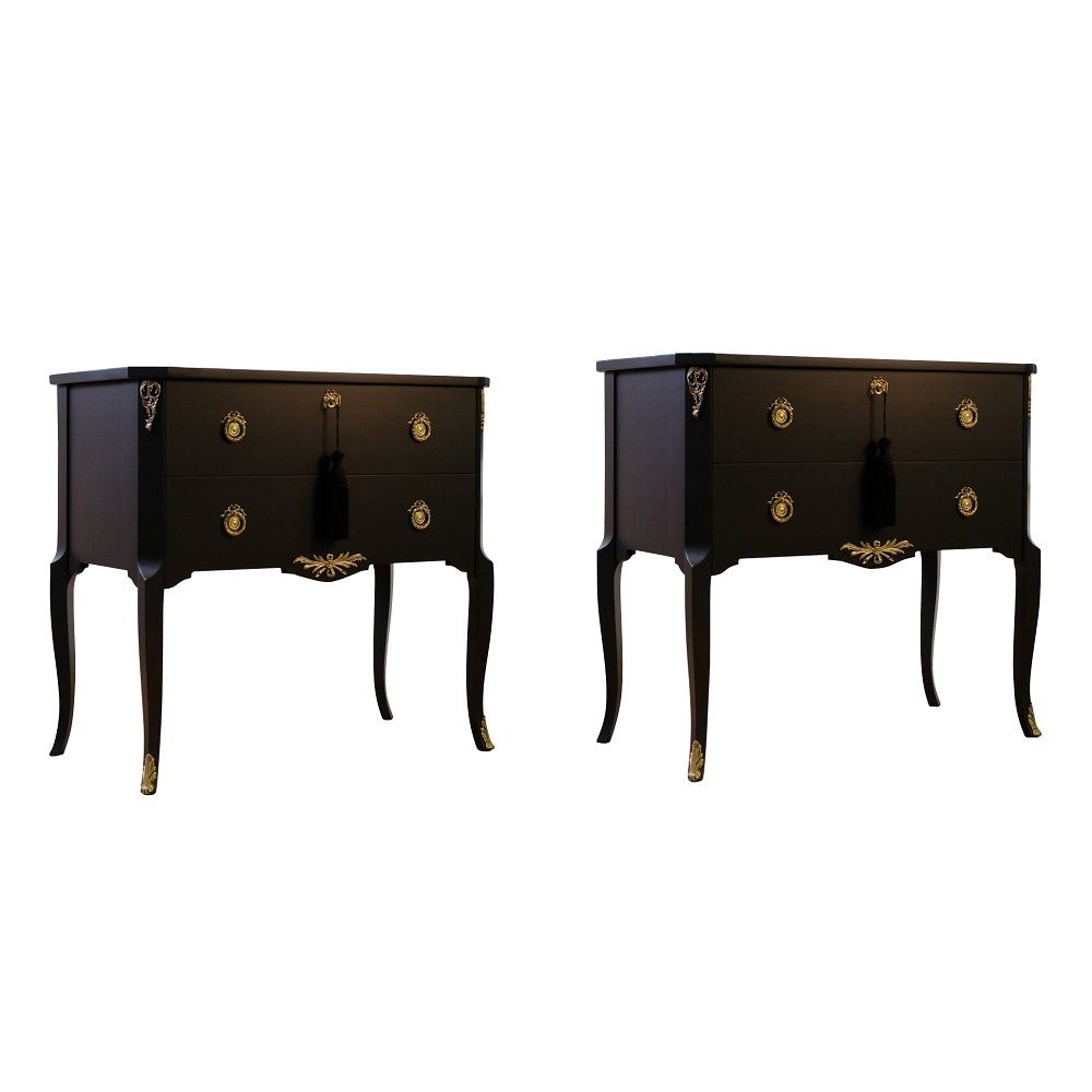 Pair Of Gustavian Style Commodes In Black With Brass Details photo furniture