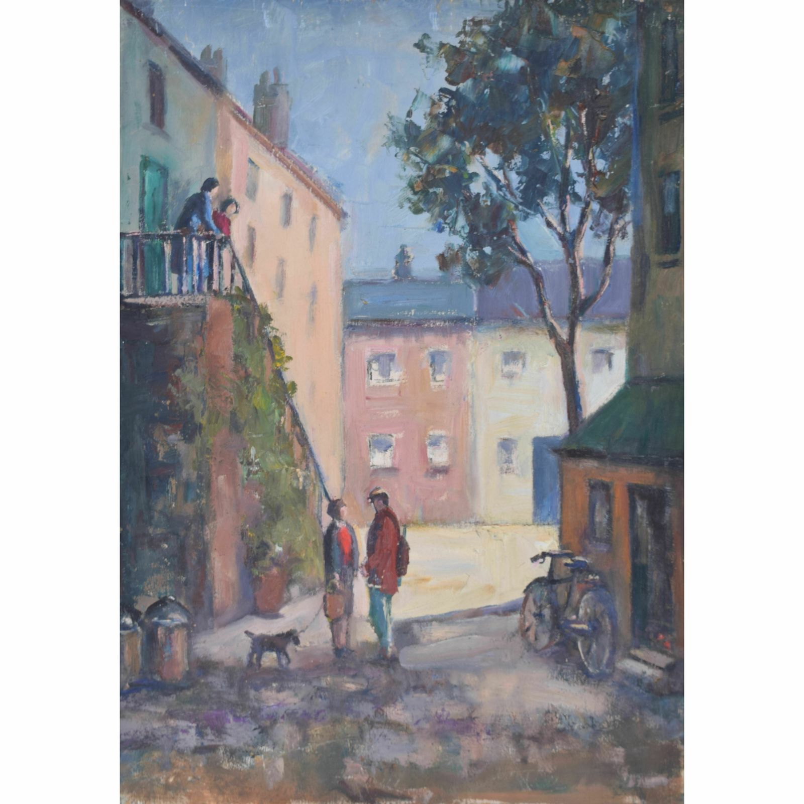 French Street Scene Mid 20th Century Oil Painting By Angela Stones