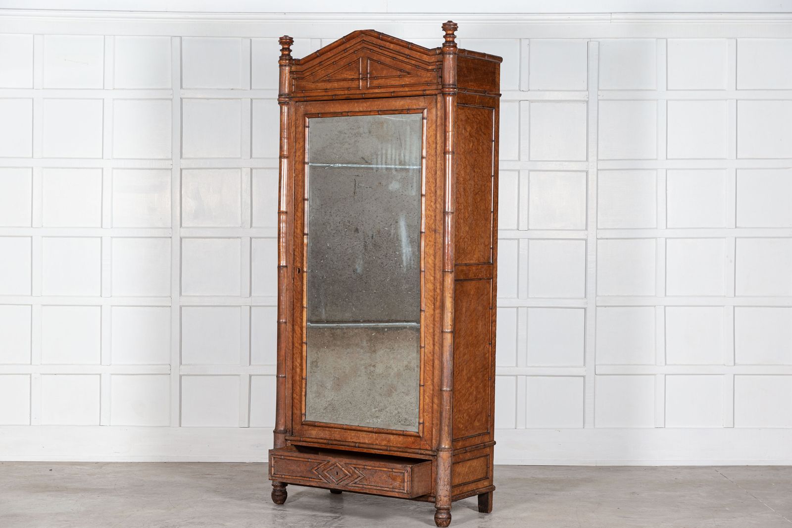 19thc French Faux Bamboo Walnut Mirrored Armoire photo furniture