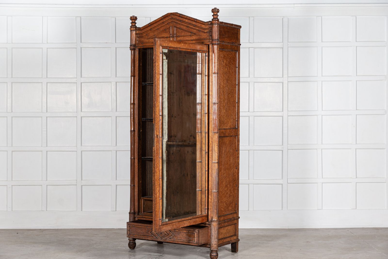 19thc French Faux Bamboo Walnut Mirrored Armoire photo for sale