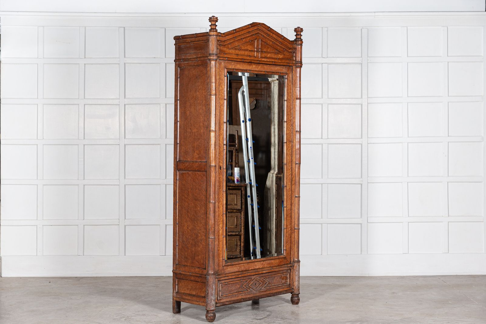 19thc French Faux Bamboo Walnut Mirrored Armoire photo vinterior