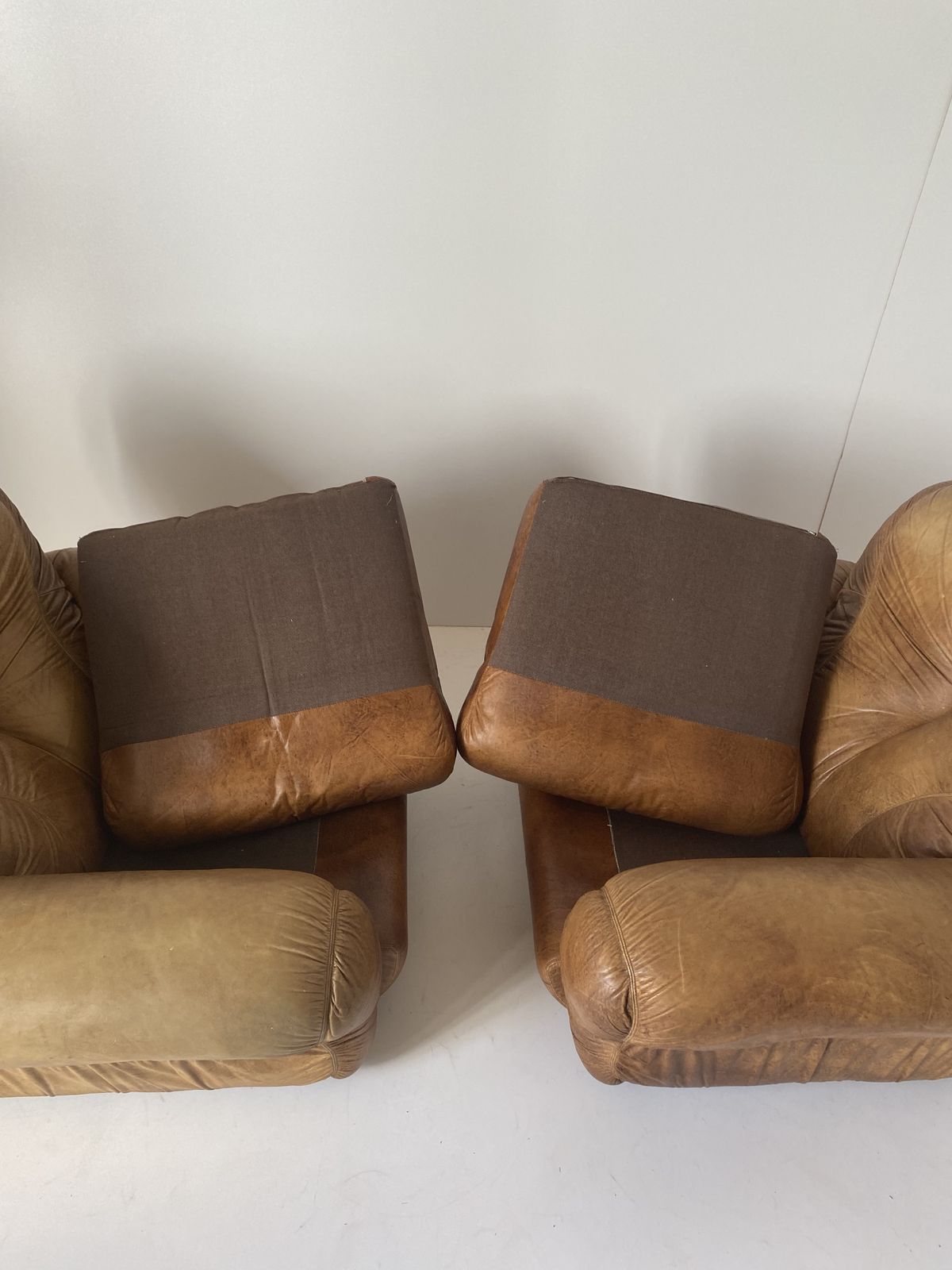 photo for sale 1970s Sapporo Style Cognac Leather Armchairs, Set Of Two