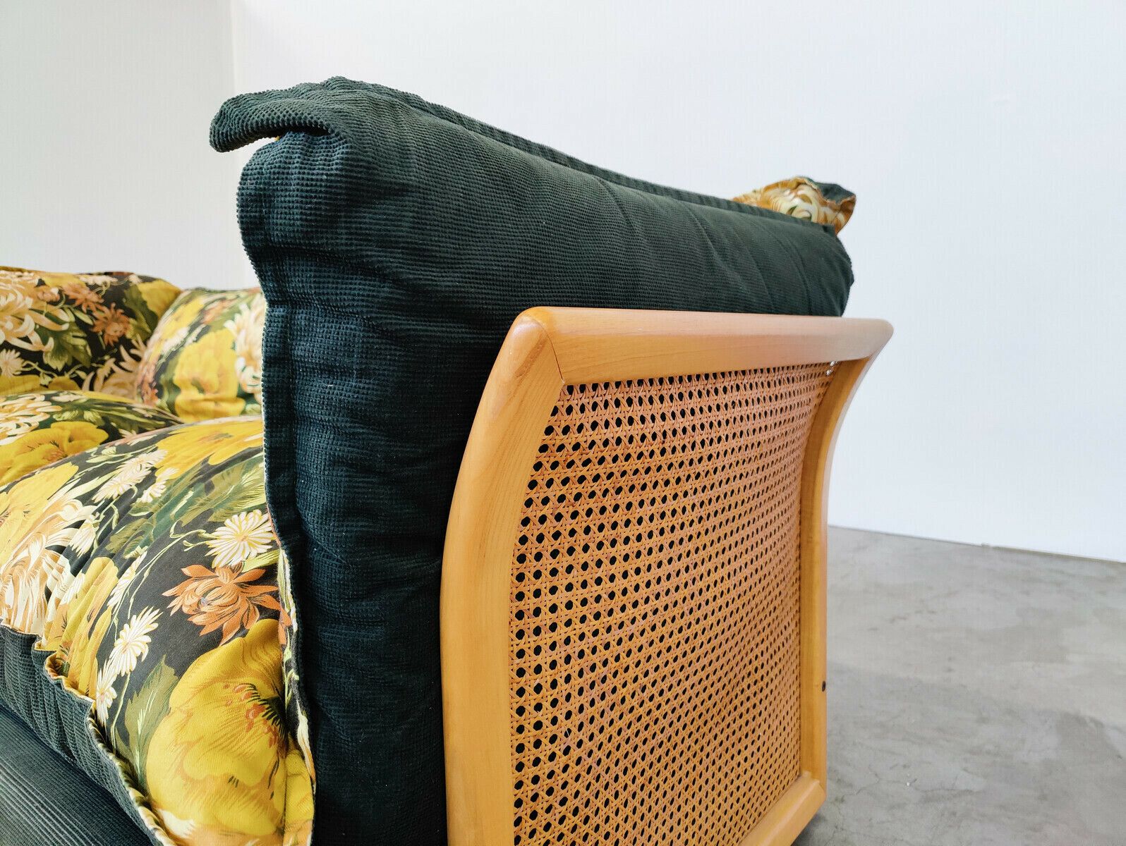 Mid Century Modern Floral Sofa In Rattan photo buy