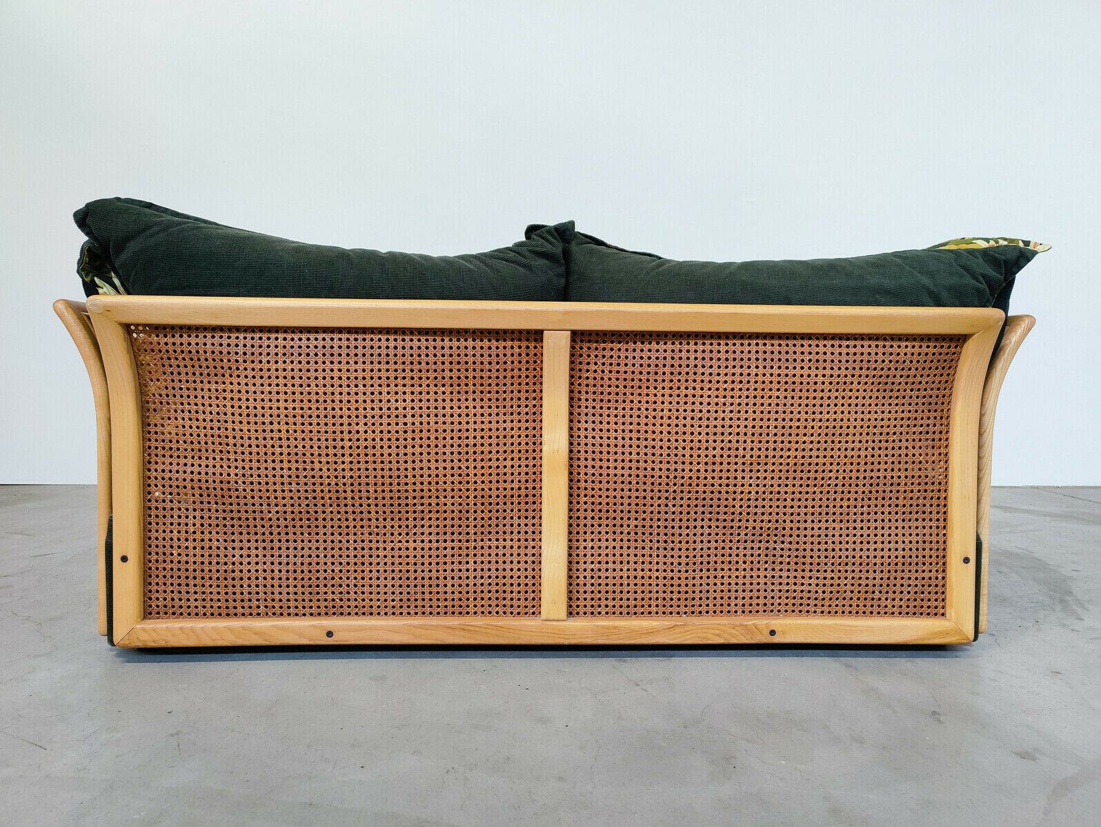 photo for sale Mid Century Modern Floral Sofa In Rattan
