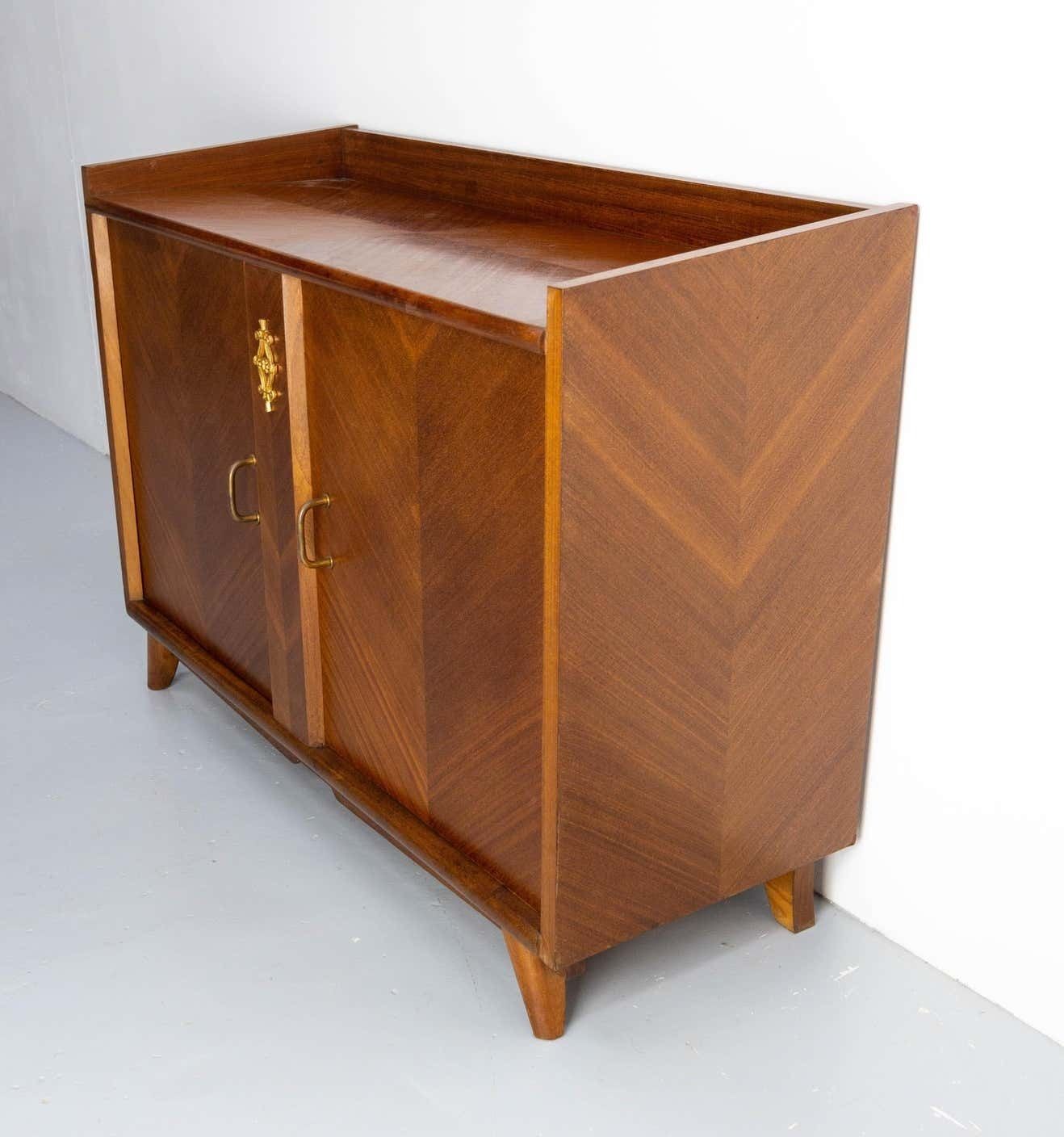 French Vintage Bar Cocktail Cabinet Iroko Veneer And Brass, Mid Century photo 1730.0