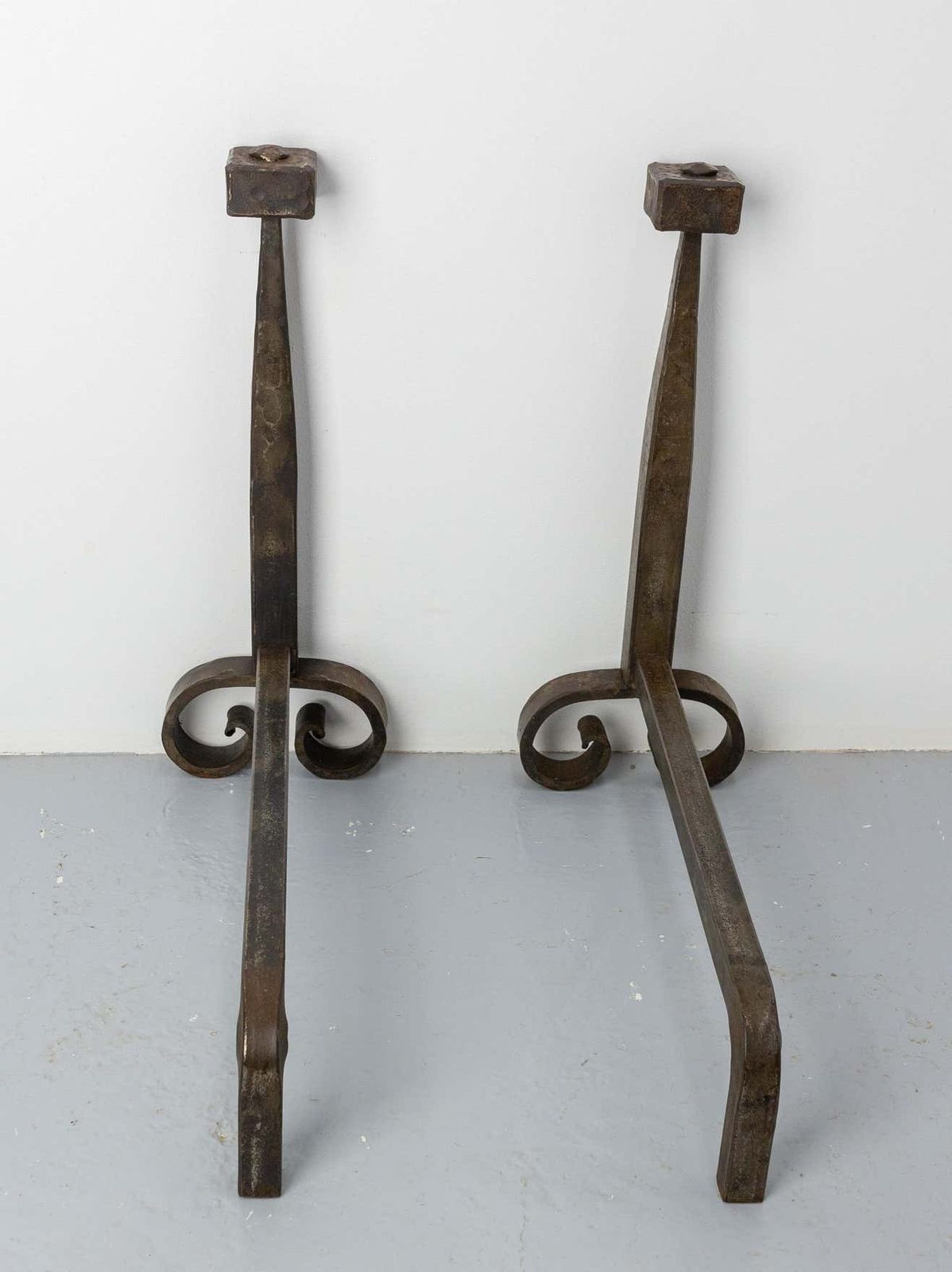 Pair Of Fireplace Andirons Wrought Iron Firedogs, France, Circa 19600 photo furniture