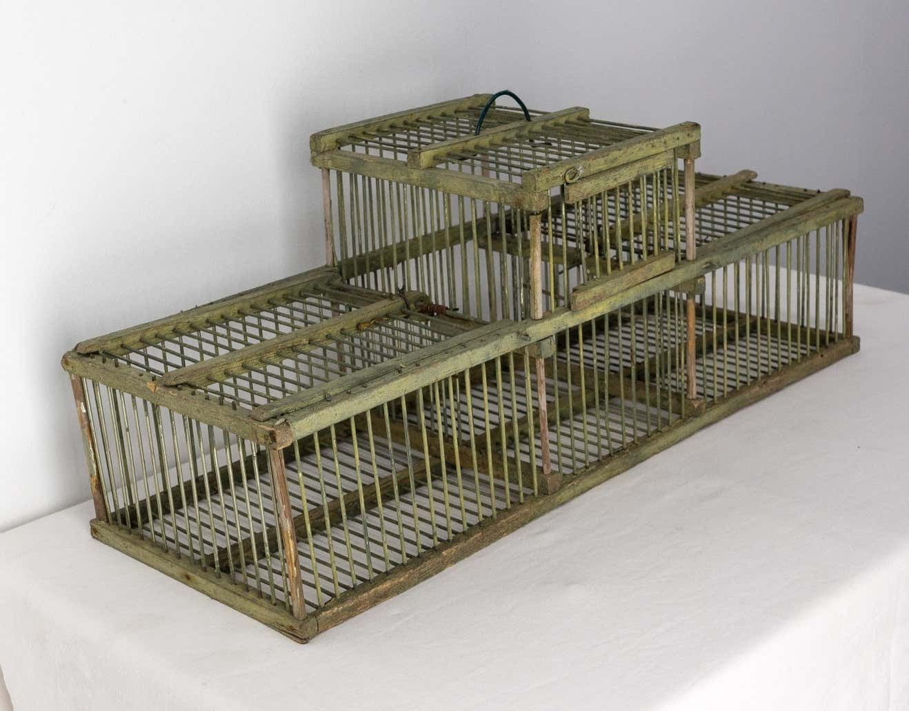 French Country Antique Beech & Iron Bird Cage, Circa 1900 photo Home Decor