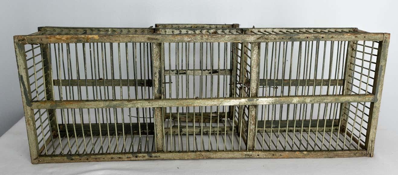 photo furniture French Country Antique Beech & Iron Bird Cage, Circa 1900