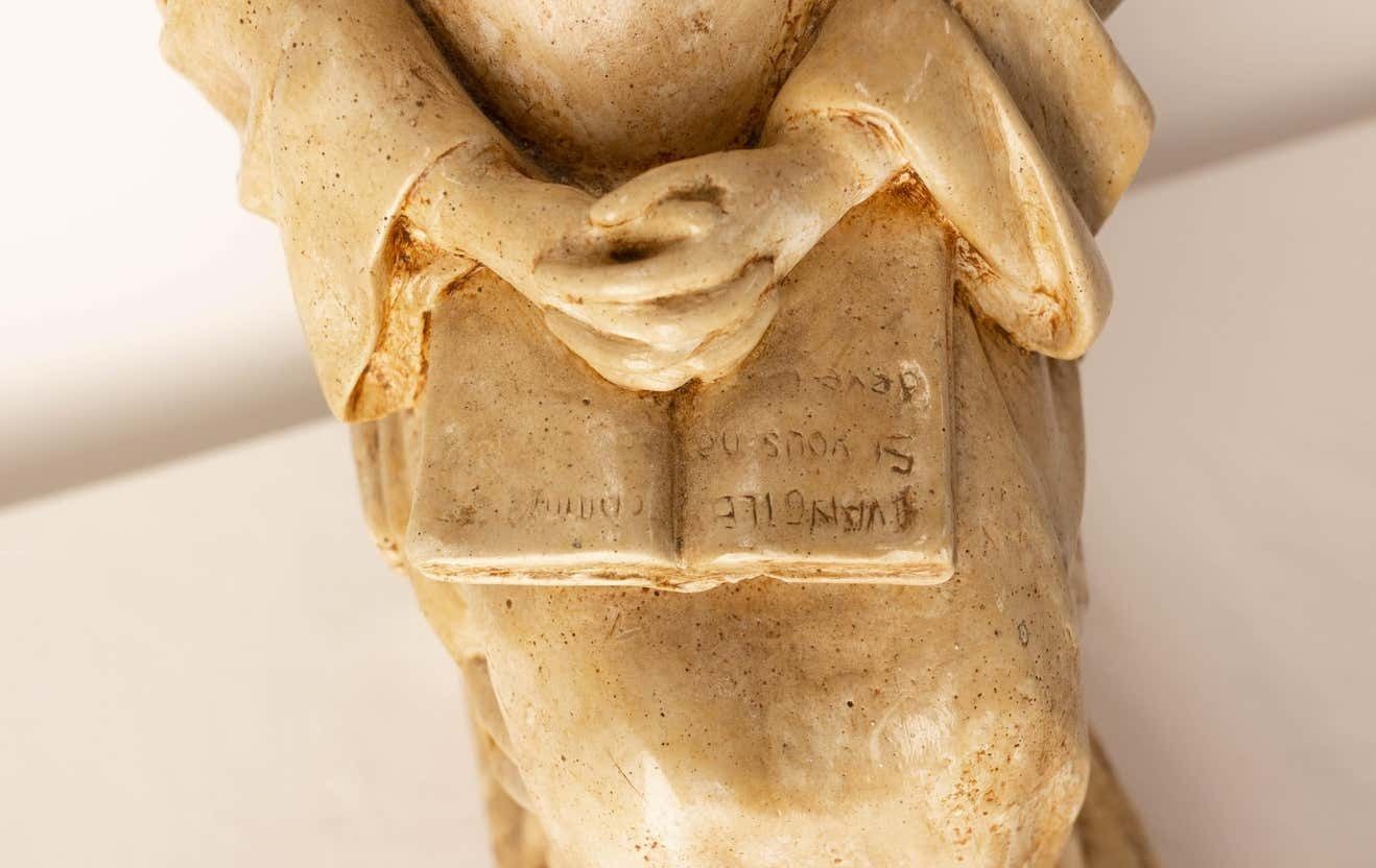 Nun Reading Gospels Patinated Plaster Statue French, Late 19th Century photo vintage