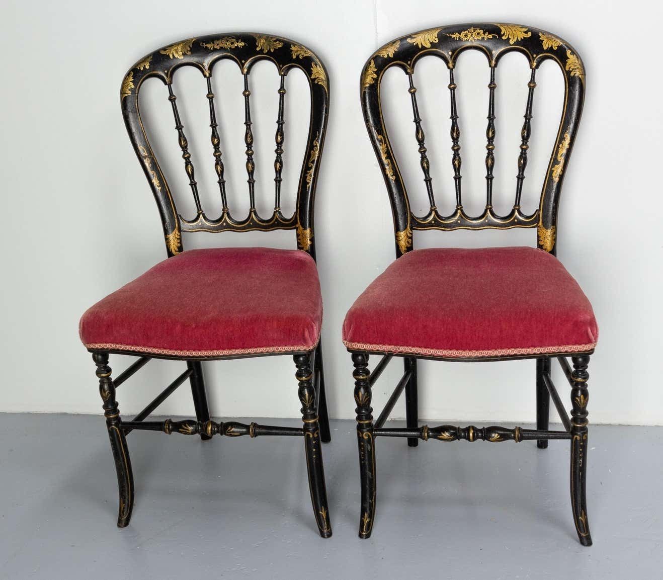 Pair Of Napoleon III Chairs Fabric And Painted Wood, French, Late 19th Century photo for sale