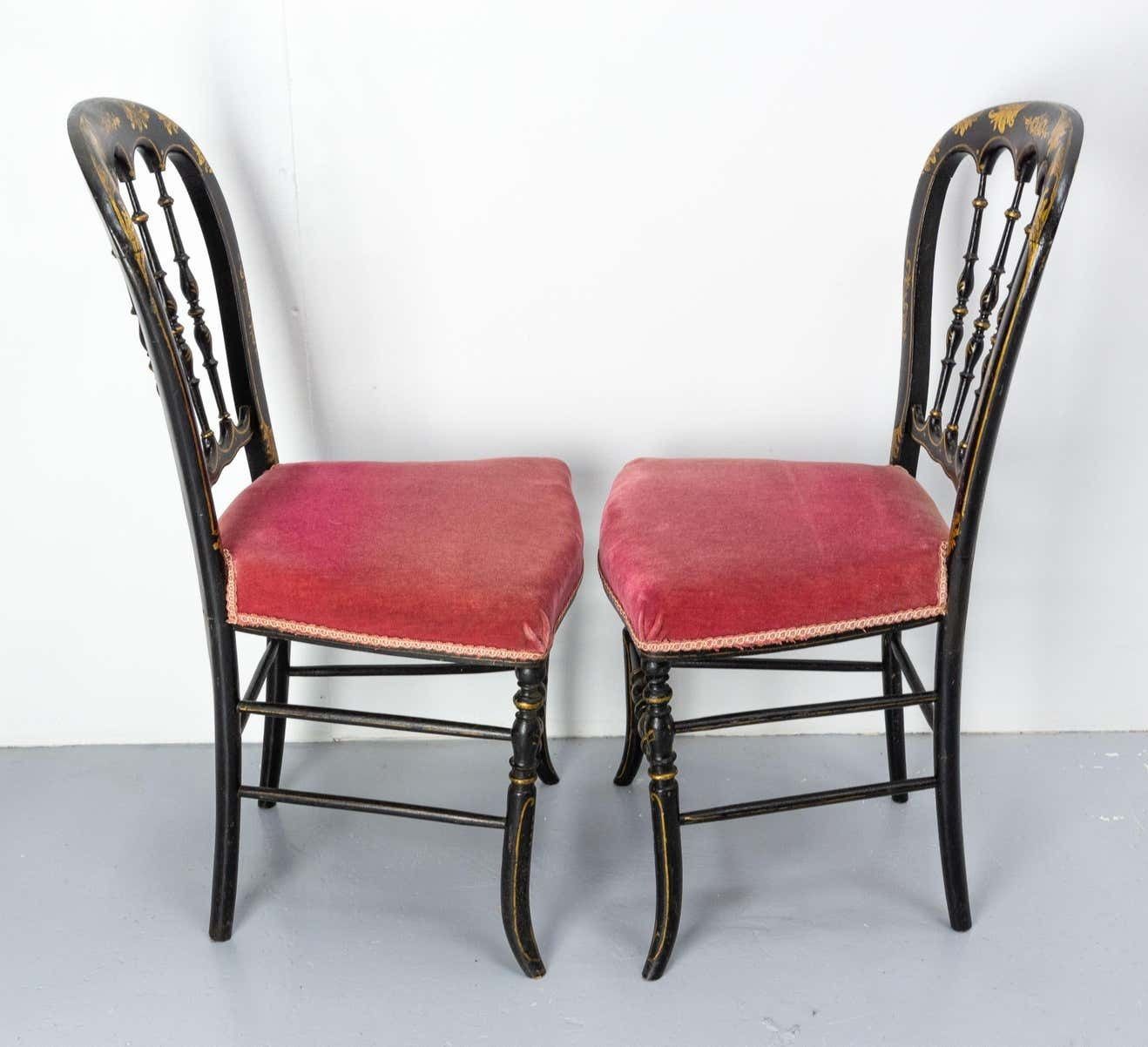 Pair Of Napoleon III Chairs Fabric And Painted Wood, French, Late 19th Century photo Furniture