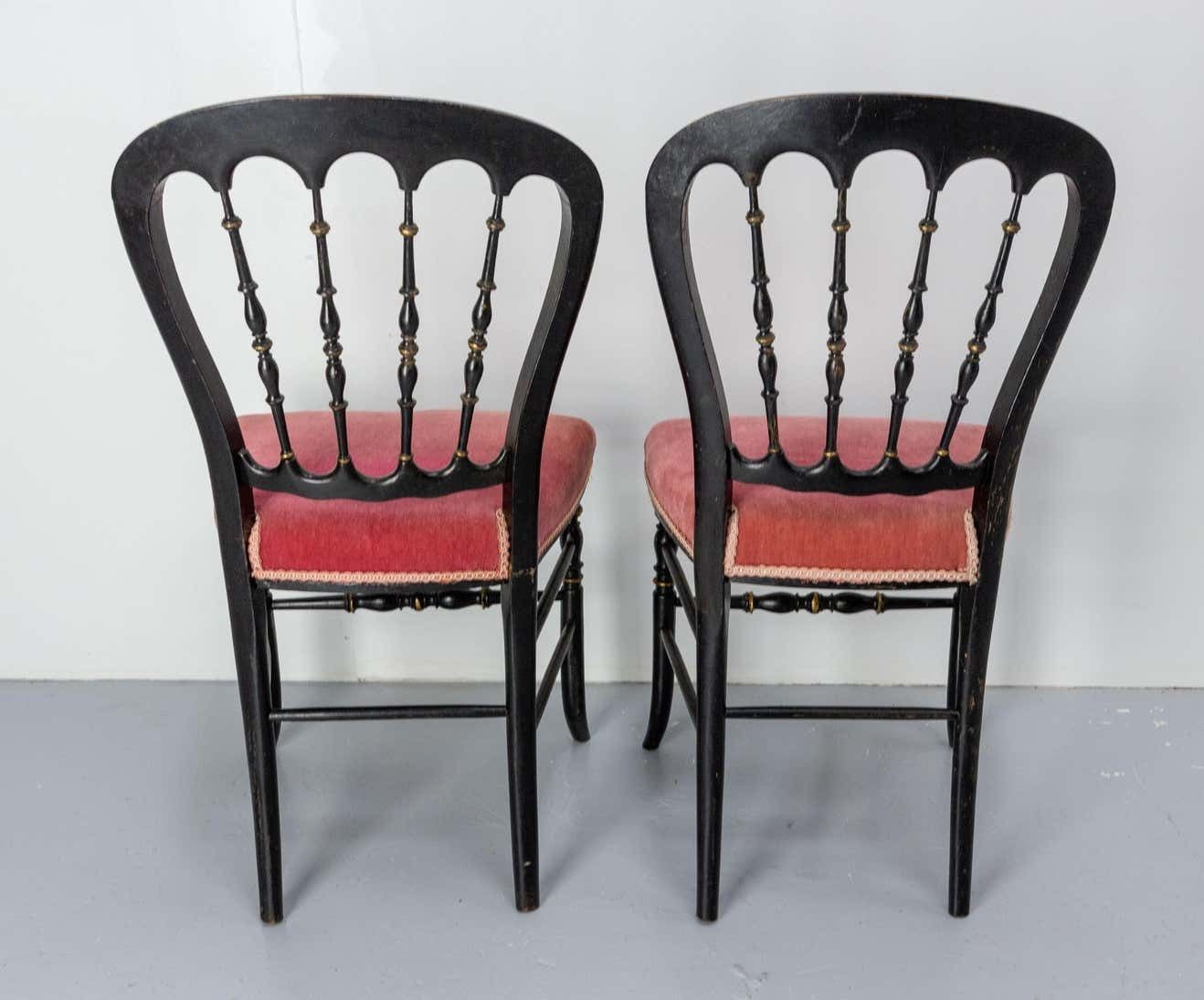 Pair Of Napoleon III Chairs Fabric And Painted Wood, French, Late 19th Century photo vinterior