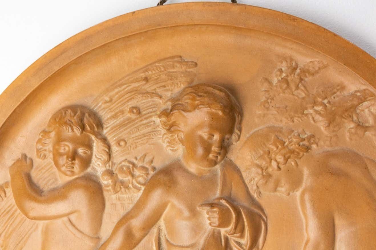 Wall Plaque Sculpture Medallion Three Putti In Agricultural Scenes, Circa 1920 photo 750.0
