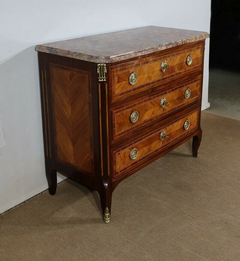 Small Commode In Precious Wood Marquetry, Stamped Cm. Magnien, Louis XVI Period – 18th Century photo furniture