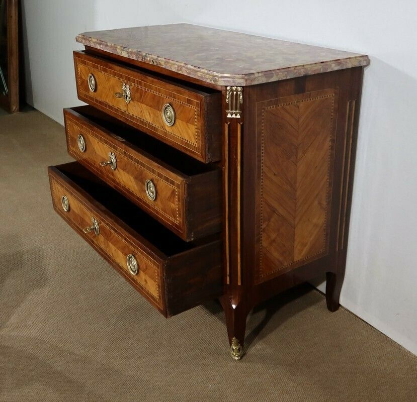 Small Commode In Precious Wood Marquetry, Stamped Cm. Magnien, Louis XVI Period – 18th Century photo Furniture