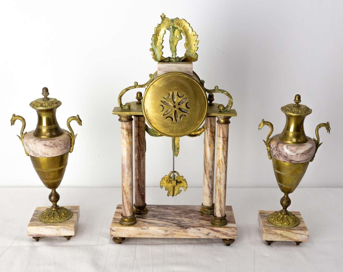 Antique French Bronze And Marble Mantel Set Clock Cherub Putti Napoleon III photo Home Decor