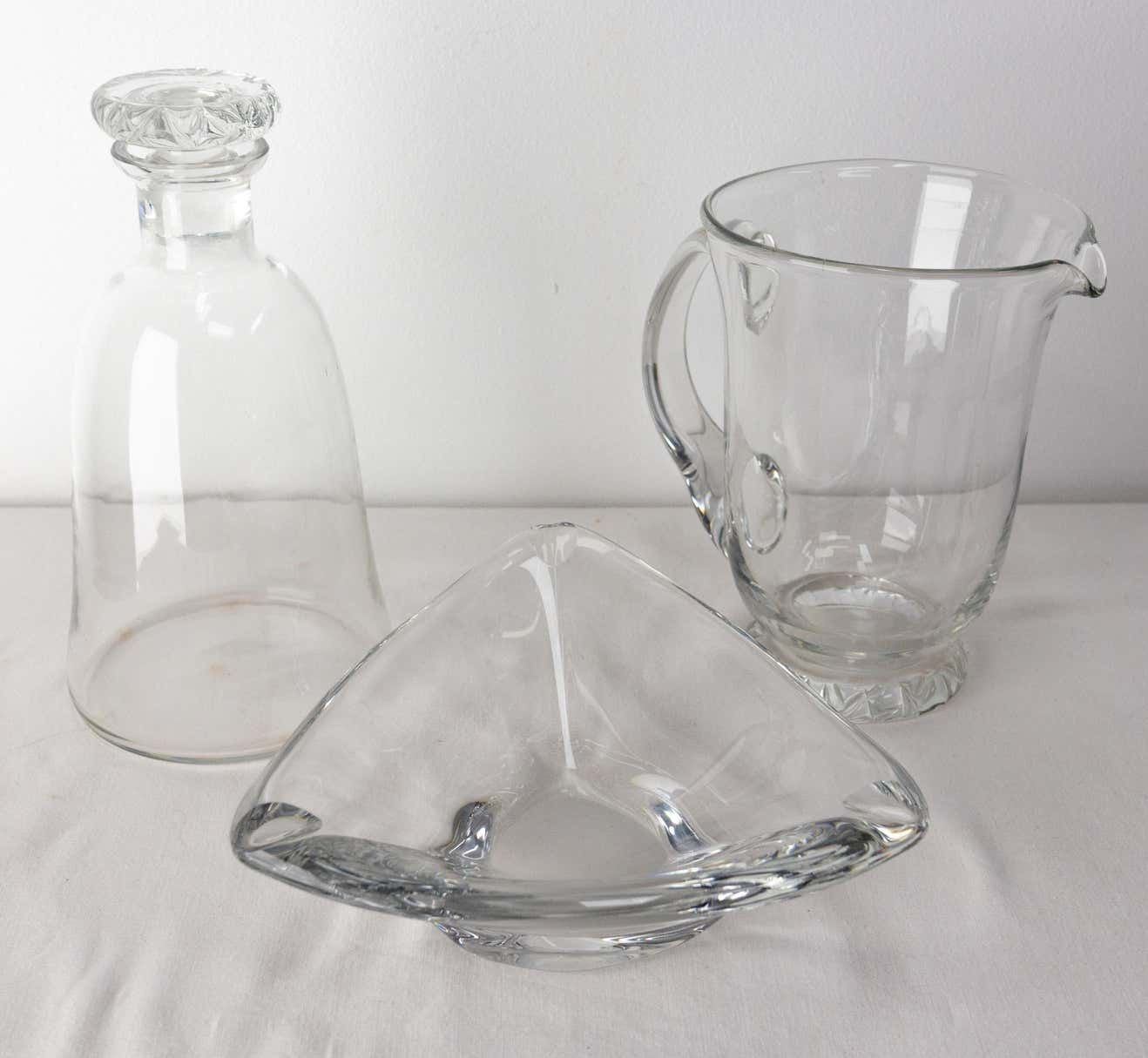 Set Of Three Pieces, By Daum France, Two Carafes And A Center Piece C 1960 photo furniture