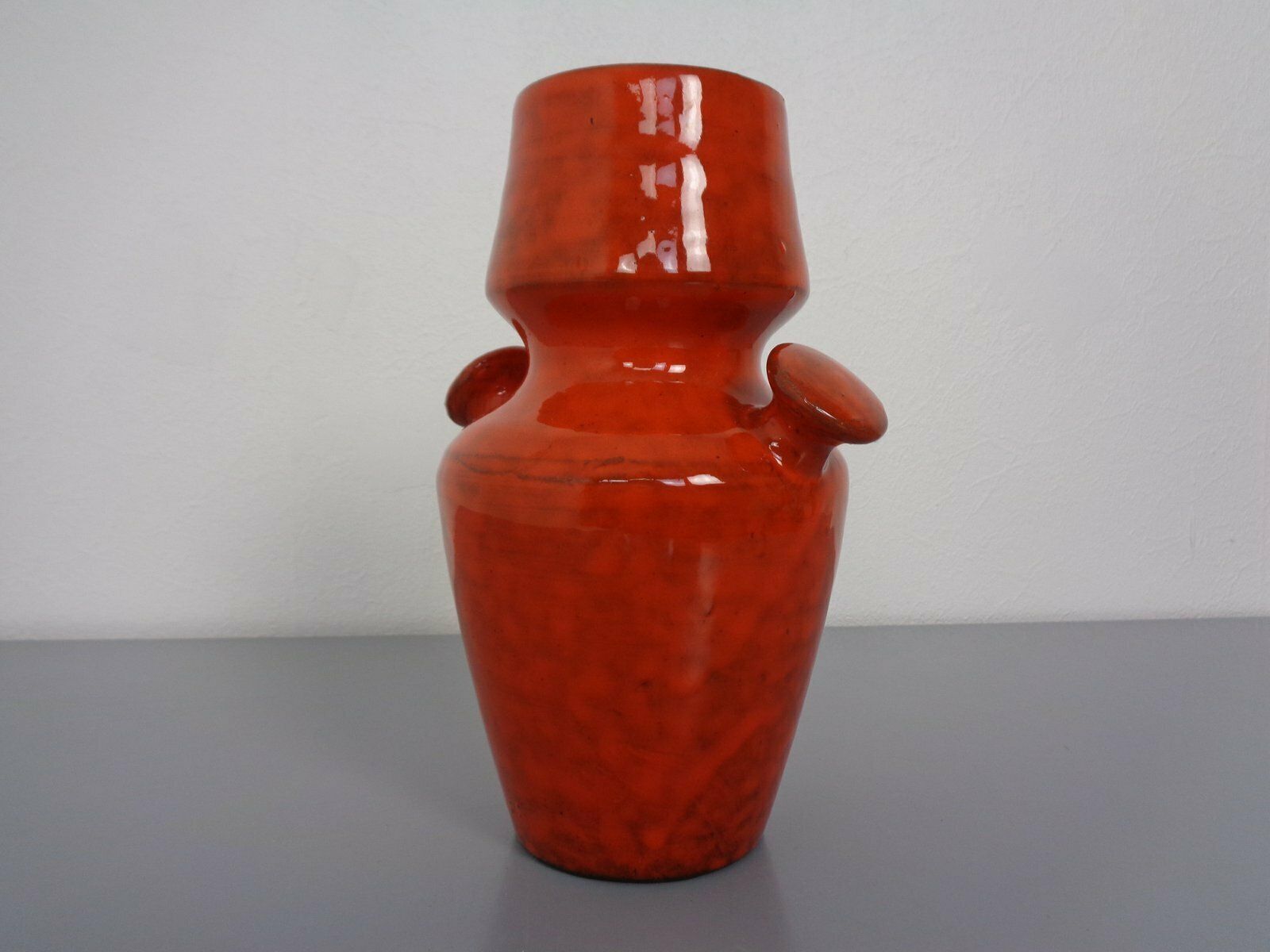Italian Orange Ceramic Studio Vase With Handle, 1970s photo Home Decor