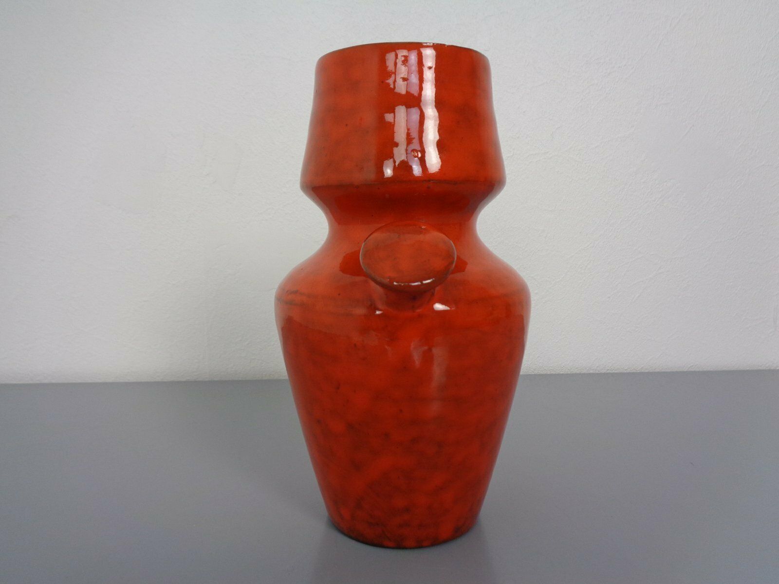 Italian Orange Ceramic Studio Vase With Handle, 1970s photo 255.0