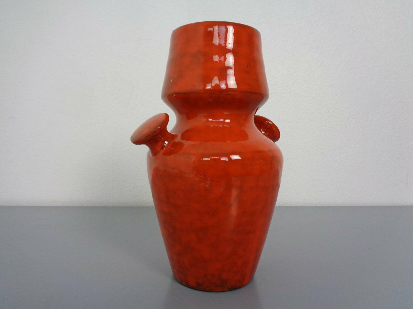 Italian Orange Ceramic Studio Vase With Handle, 1970s photo vinterior