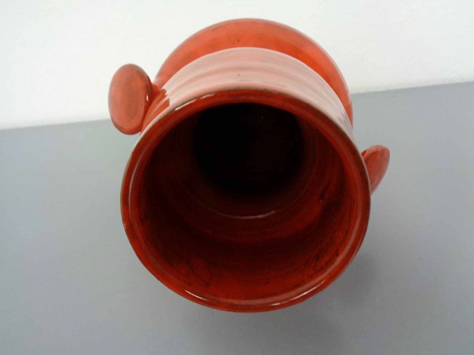 photo vintage Italian Orange Ceramic Studio Vase With Handle, 1970s