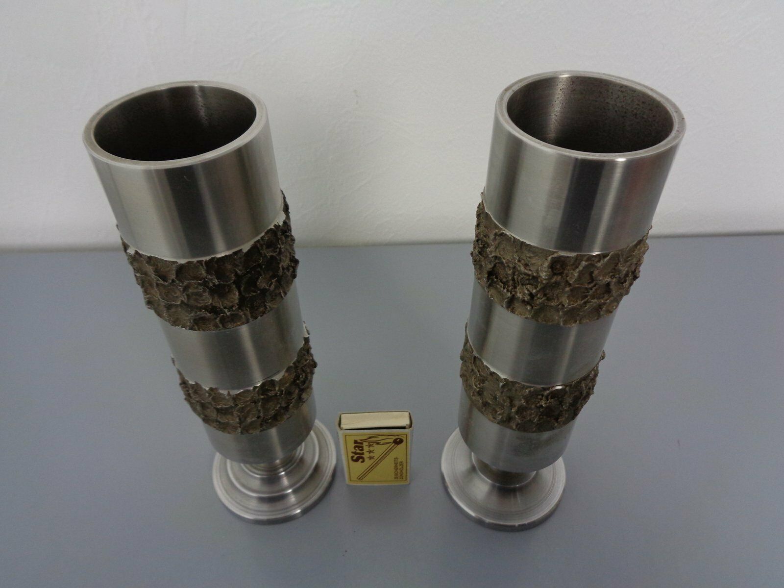 Brutalist German Vases In Stainless Steel, 1960s, Set Of 2 photo vinterior