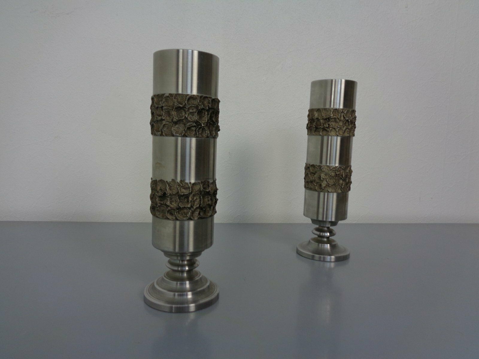Brutalist German Vases In Stainless Steel, 1960s, Set Of 2 photo vintage