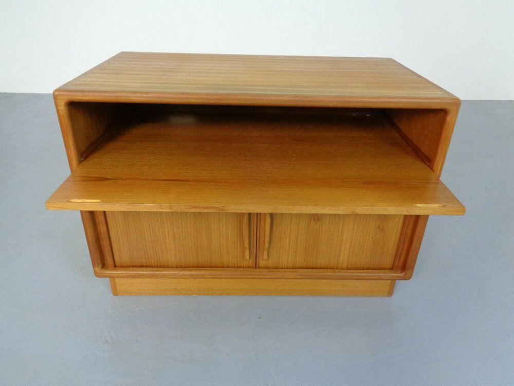 photo furniture Small Teak Tambour Media Sideboard From Dyrlund, 1970s