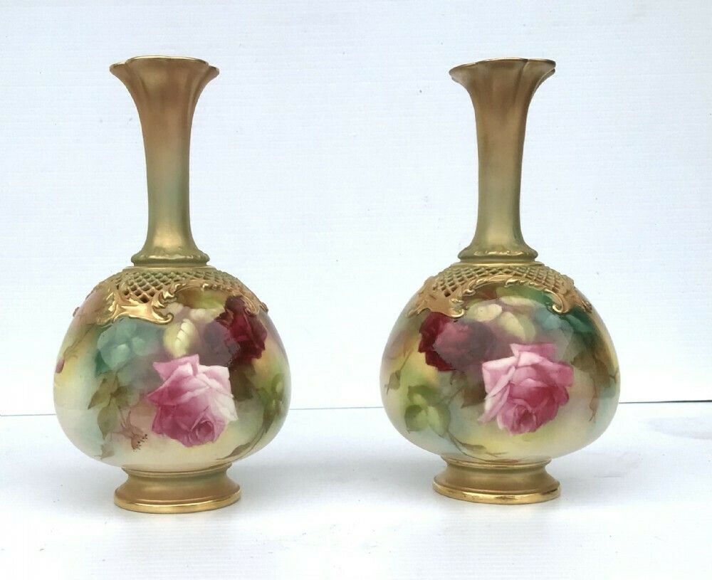 Fine Pair Of Royal Worcester Rose Painted Vases photo buy