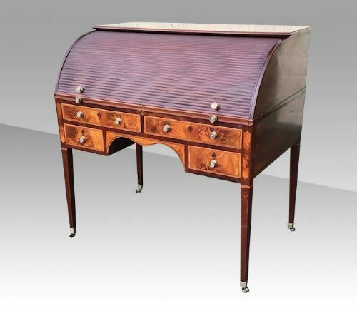 George III Hepplewhite Period Inlaid Mahogany Tambour Estate Writing Desk