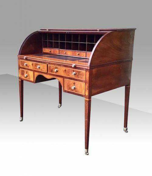George III Hepplewhite Period Inlaid Mahogany Tambour Estate Writing Desk photo for sale