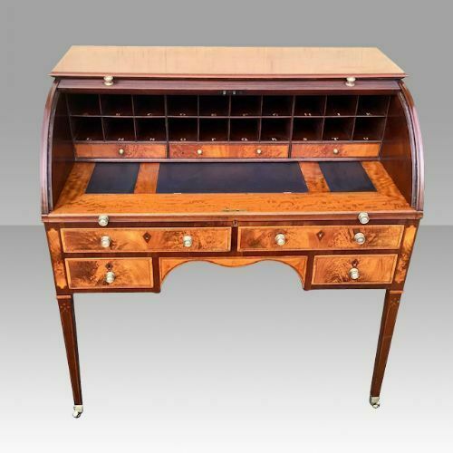photo furniture George III Hepplewhite Period Inlaid Mahogany Tambour Estate Writing Desk