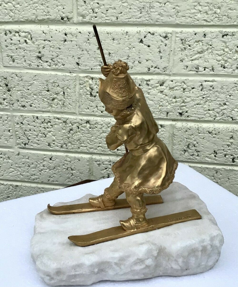 A Young Gilded Bronze Skier; Charlotte Monginot (1872 Paris   1962 Neuilly Sur Seine) photo Home Decor