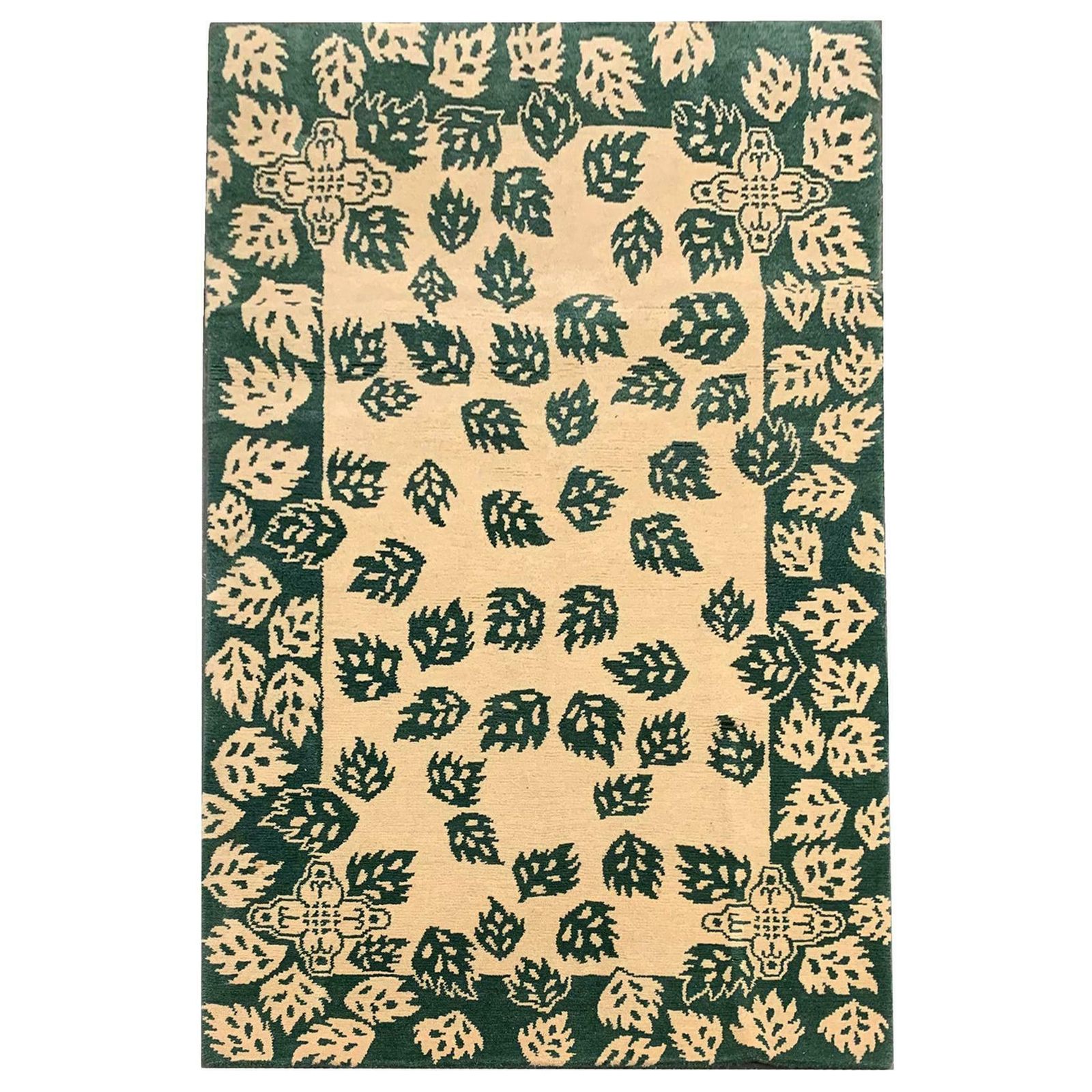 Green Modern Rug Handmade Carpet Cream Wool Area Rug For Home Decor
