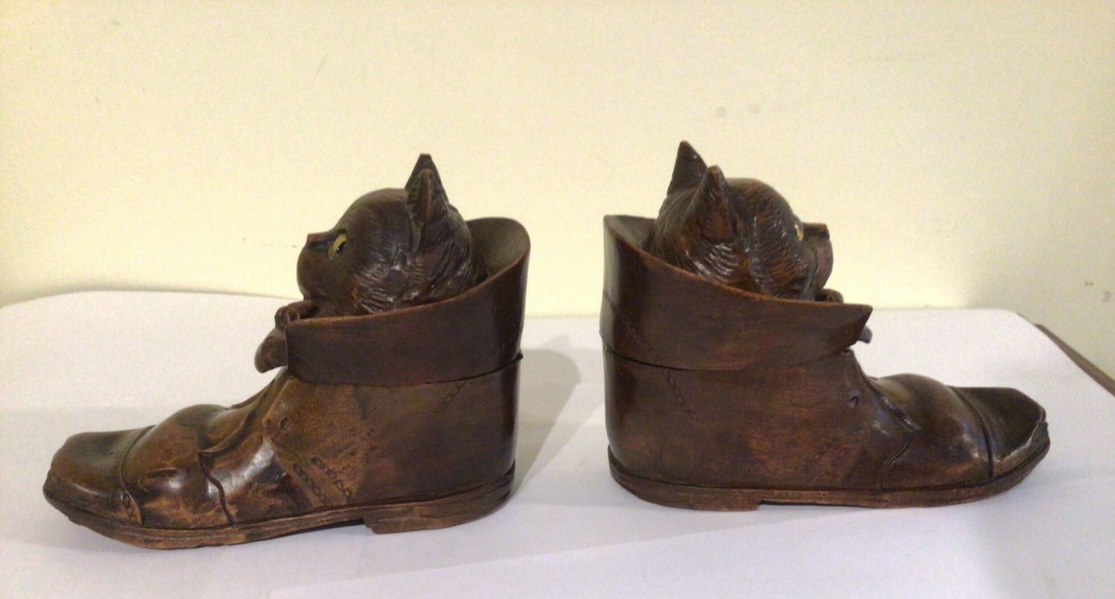 Pair Of Antique Black Forest Cat In Boot Inkwells photo 1150.0