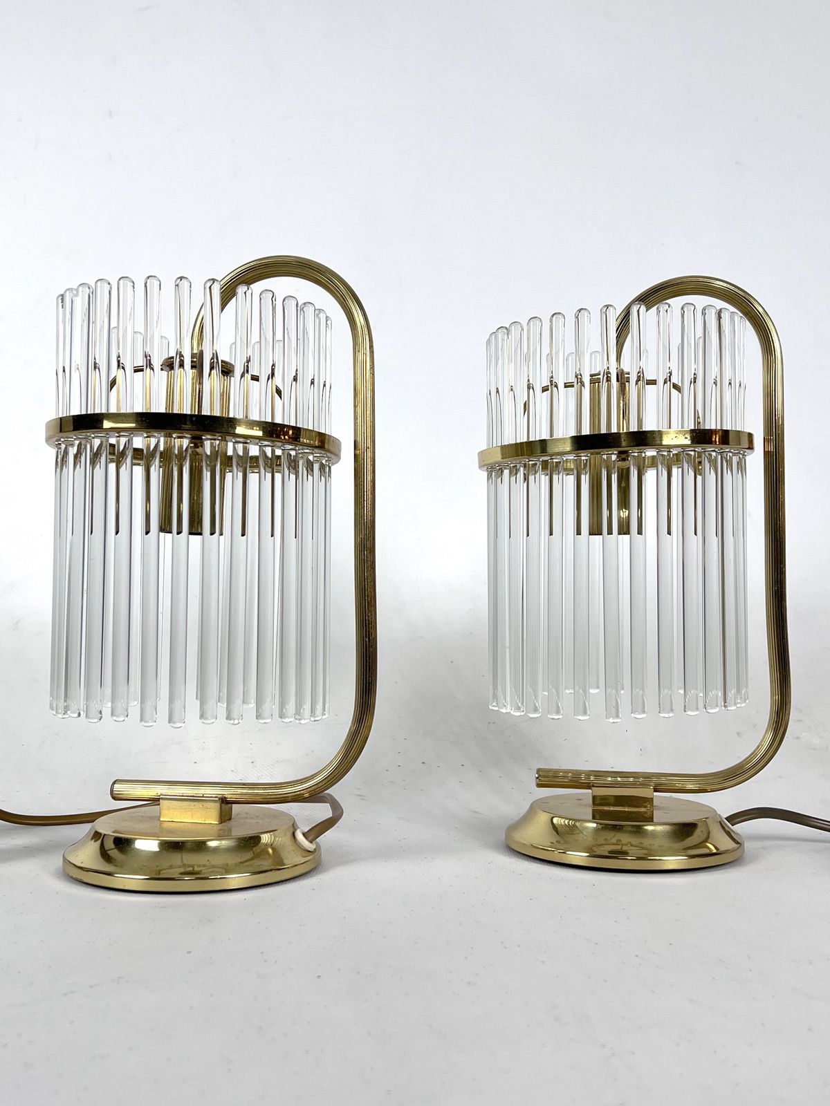 Vintage Italian Pair Of Signed Brass Table Lamps By Sciolari. Italy 1970s photo vinterior
