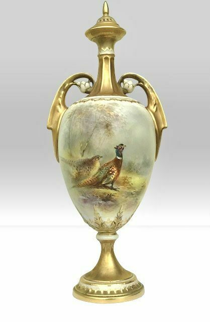 Antique Royal Worcester James Stinton Cock Pheasant Vase