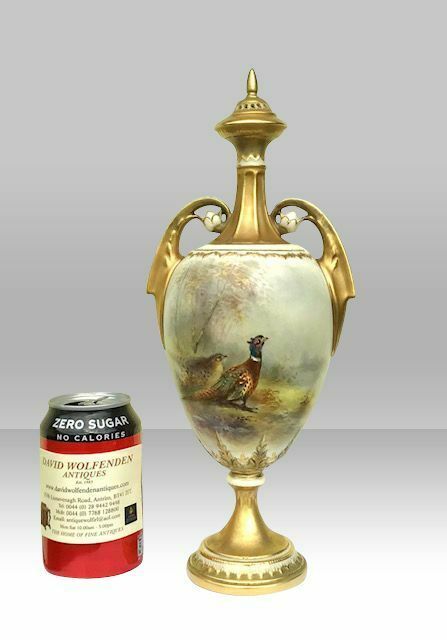 Antique Royal Worcester James Stinton Cock Pheasant Vase photo for sale