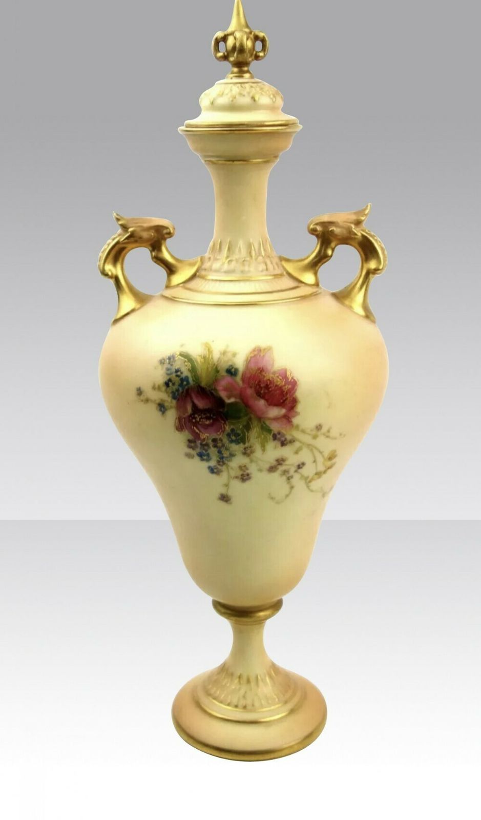 Antique Royal Worcester Blush Ivory Pedestal Vase With Lid photo furniture