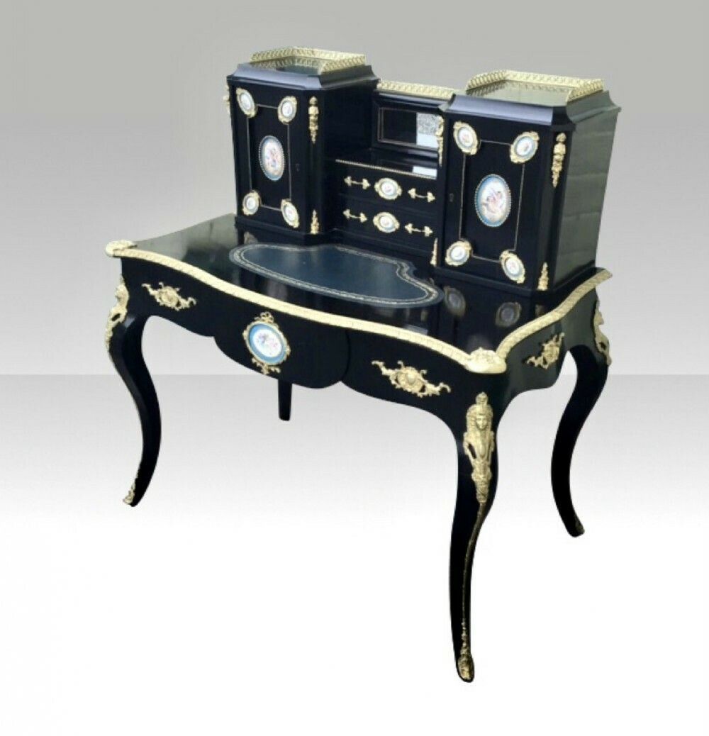 Antique Ebonised Ormolu Mounted Bon Heur Du Jour Desk photo Furniture