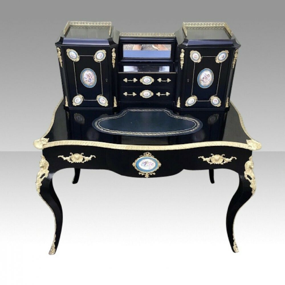 Antique Ebonised Ormolu Mounted Bon Heur Du Jour Desk photo vintage