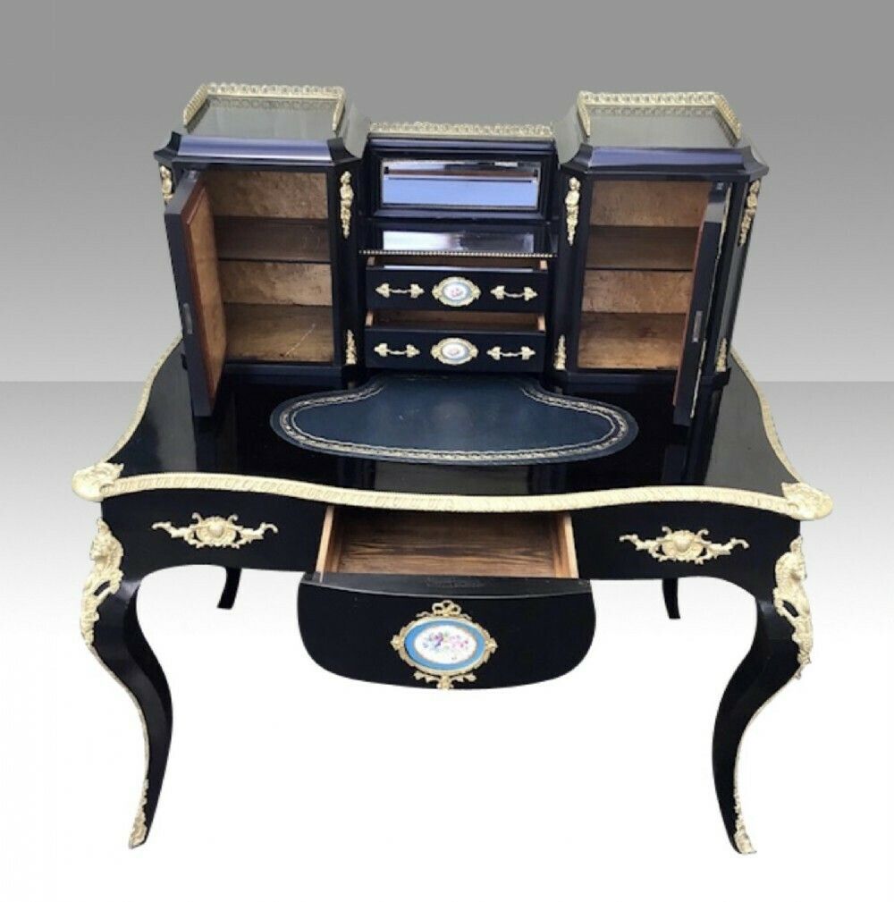 Furniture Antique Ebonised Ormolu Mounted Bon Heur Du Jour Desk photo