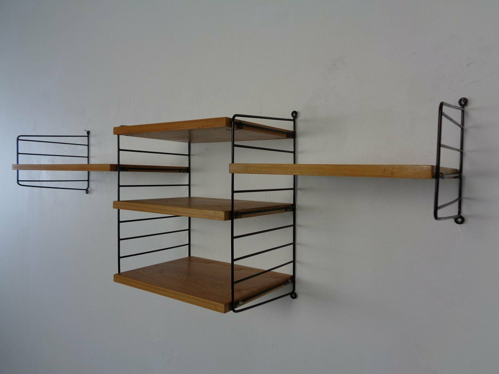 Swedish Ash And Metal Wall Unit By Kajsa & Nils Nisse Strinning For String, 1950s, Set Of 9