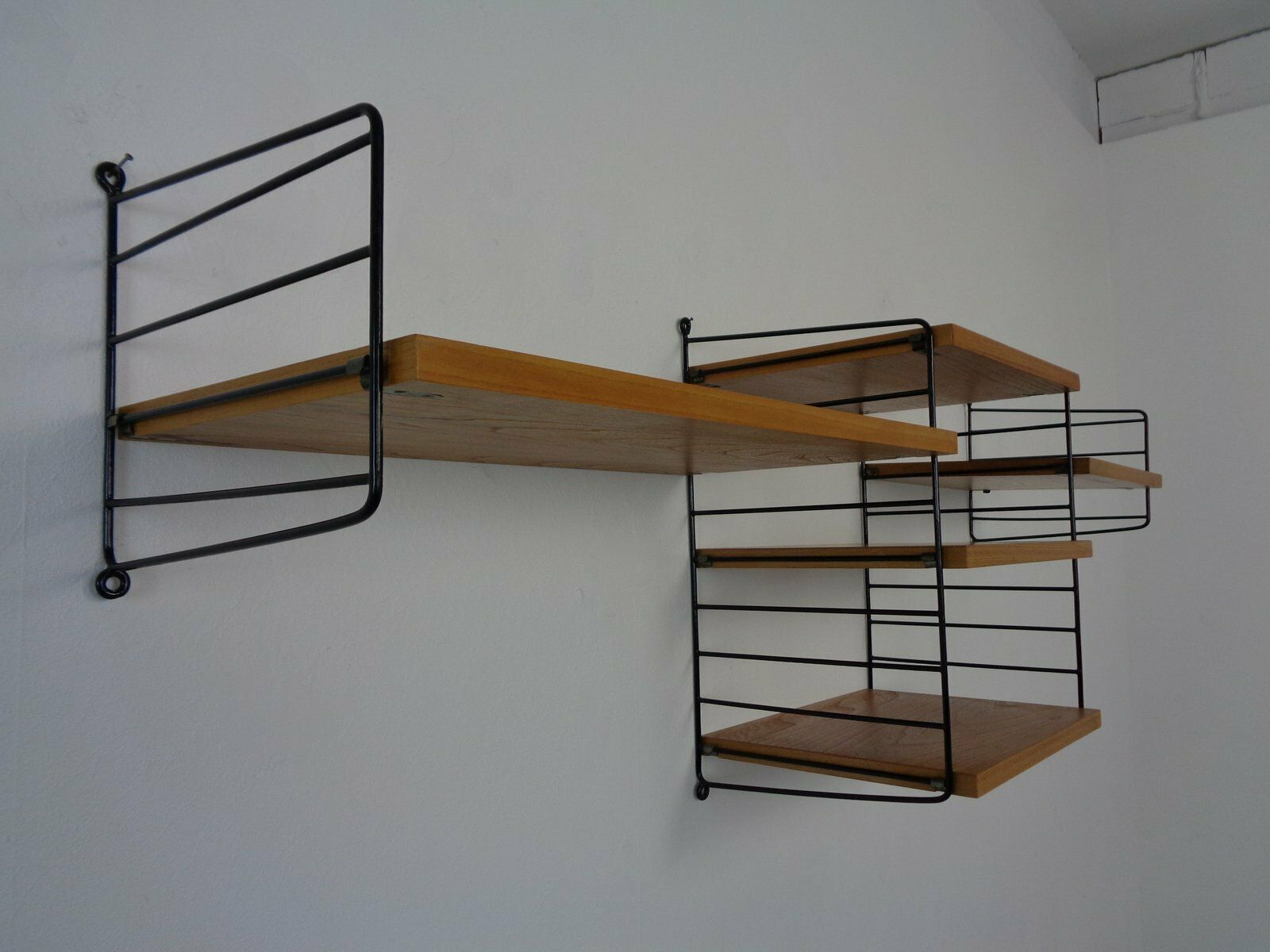 Swedish Ash And Metal Wall Unit By Kajsa & Nils Nisse Strinning For String, 1950s, Set Of 9 photo for sale