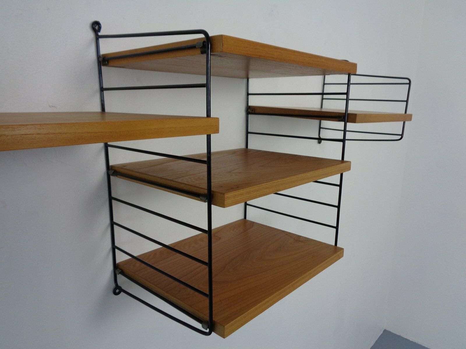 Swedish Ash And Metal Wall Unit By Kajsa & Nils Nisse Strinning For String, 1950s, Set Of 9 photo buy