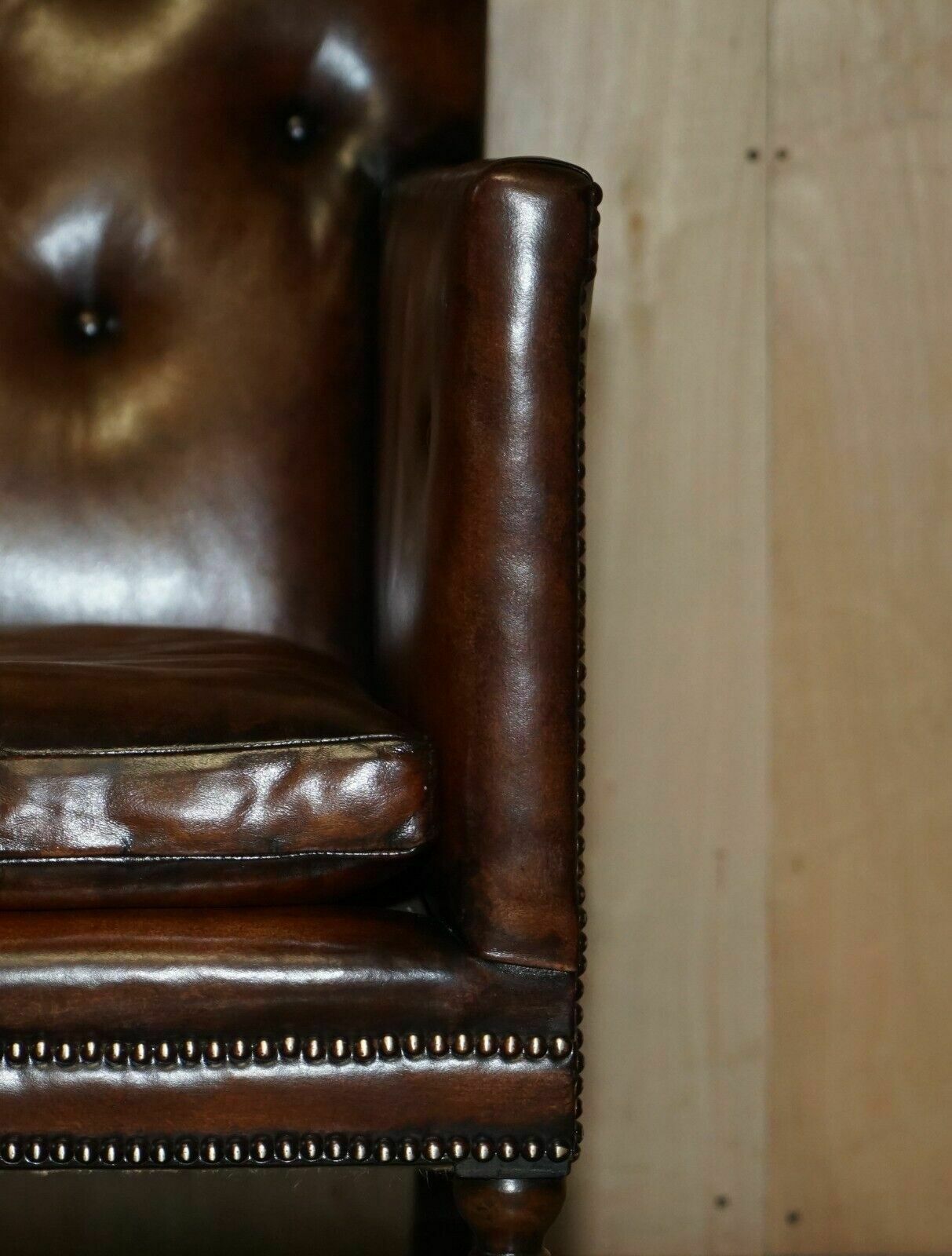 Fully Restored Antique George III Circa 1780 Brown Leather Chesterfield Armchair photo Furniture